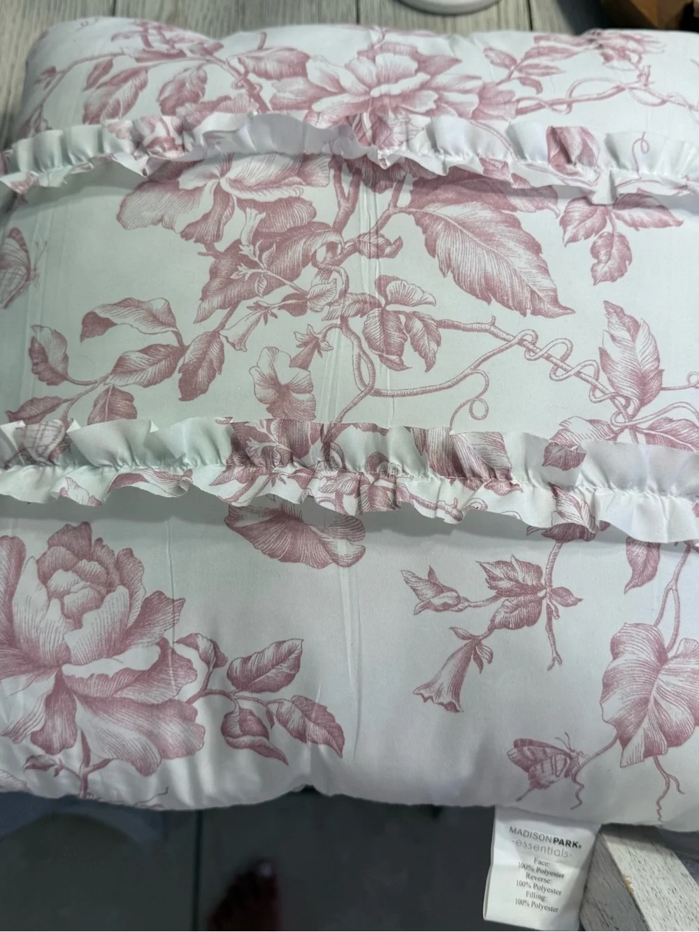 Madison Park White and Dusty Pink Floral Ruffled Pillow Sham